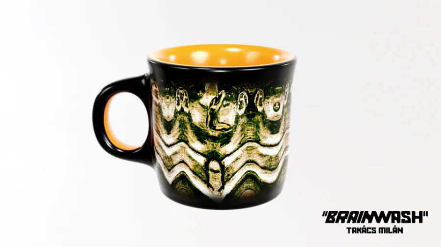 Brainwash x 3D: Experimental Glitch Art on a Custom Mug Mockup — 3