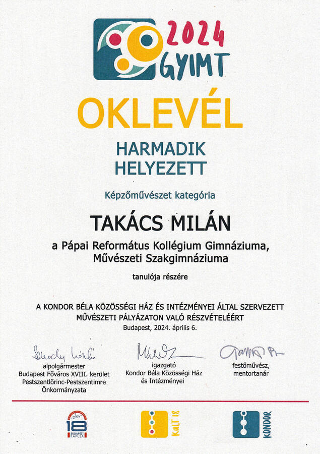 Oklevél - Harmadik helyezett